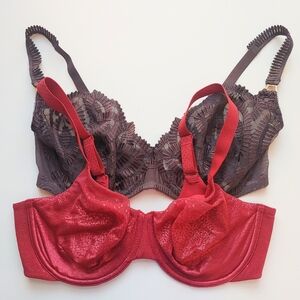 Wacoal Fancy & Everyday Unlined Underwire Bras in dark brown & red, 38DD  (~38E)